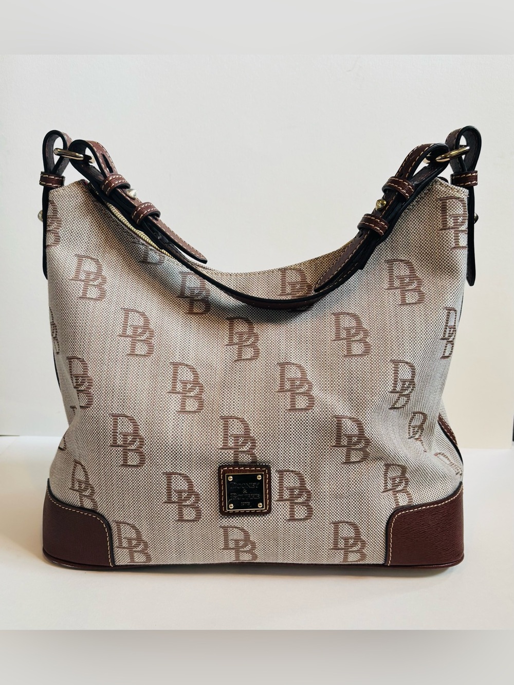 Dooney & Bourke Beige Signature Canvas Hobo Bag with Brown Trim NWOT